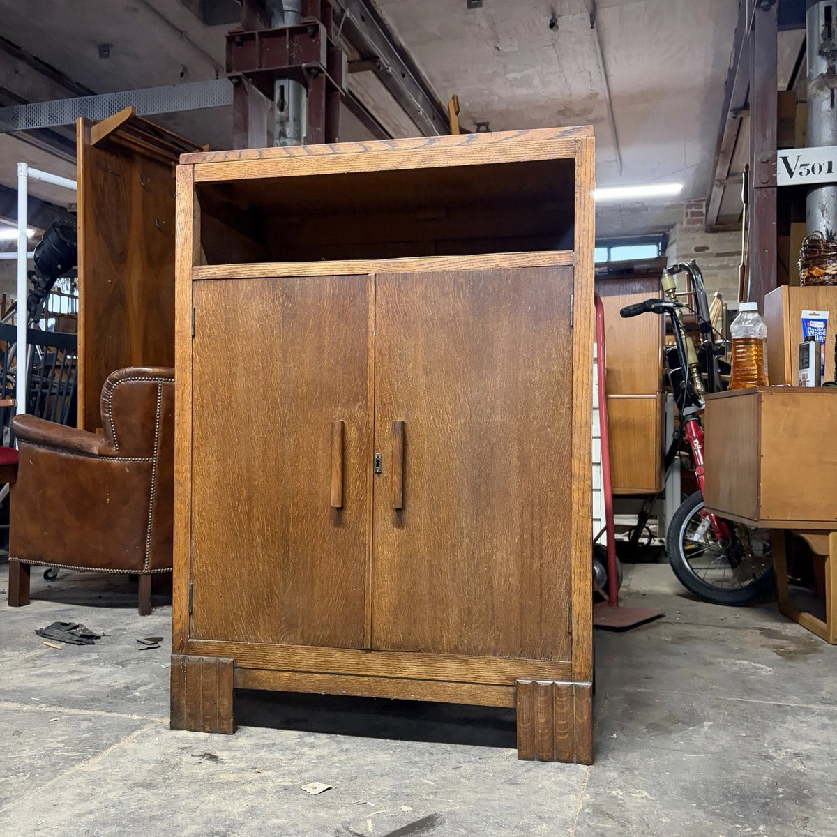 Art Deco Compact Tiger Oak Tallboy Cabinet – view 5