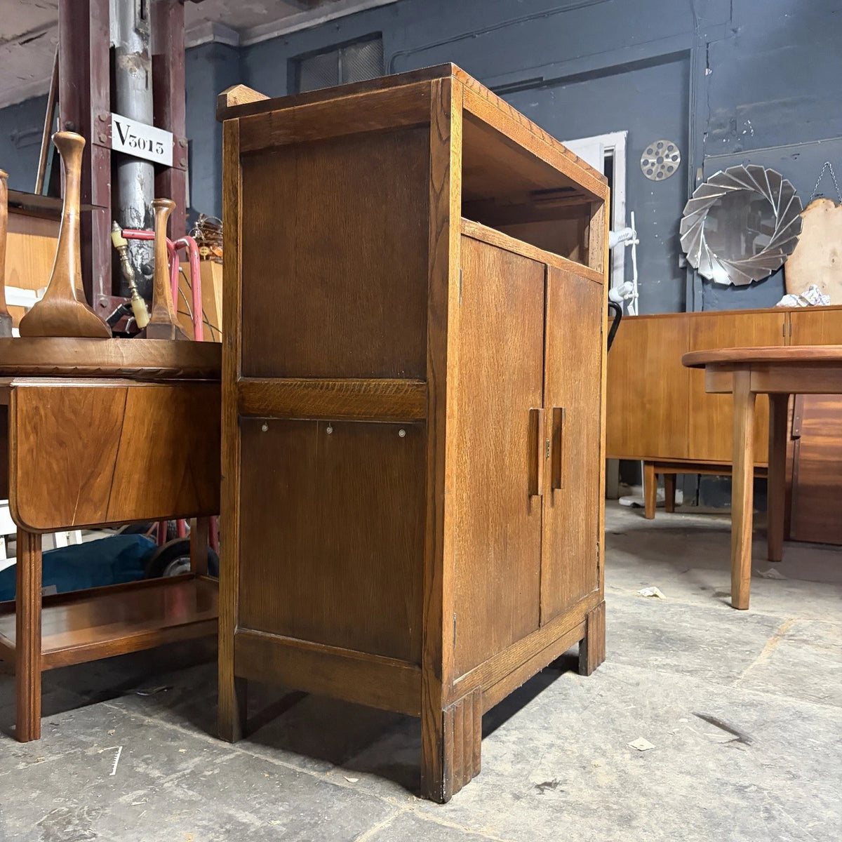 Art Deco Compact Tiger Oak Tallboy Cabinet – view 6