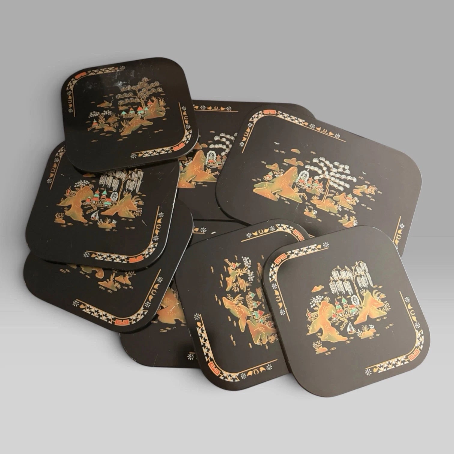 Vintage Chinoiserie lacquered placemat set