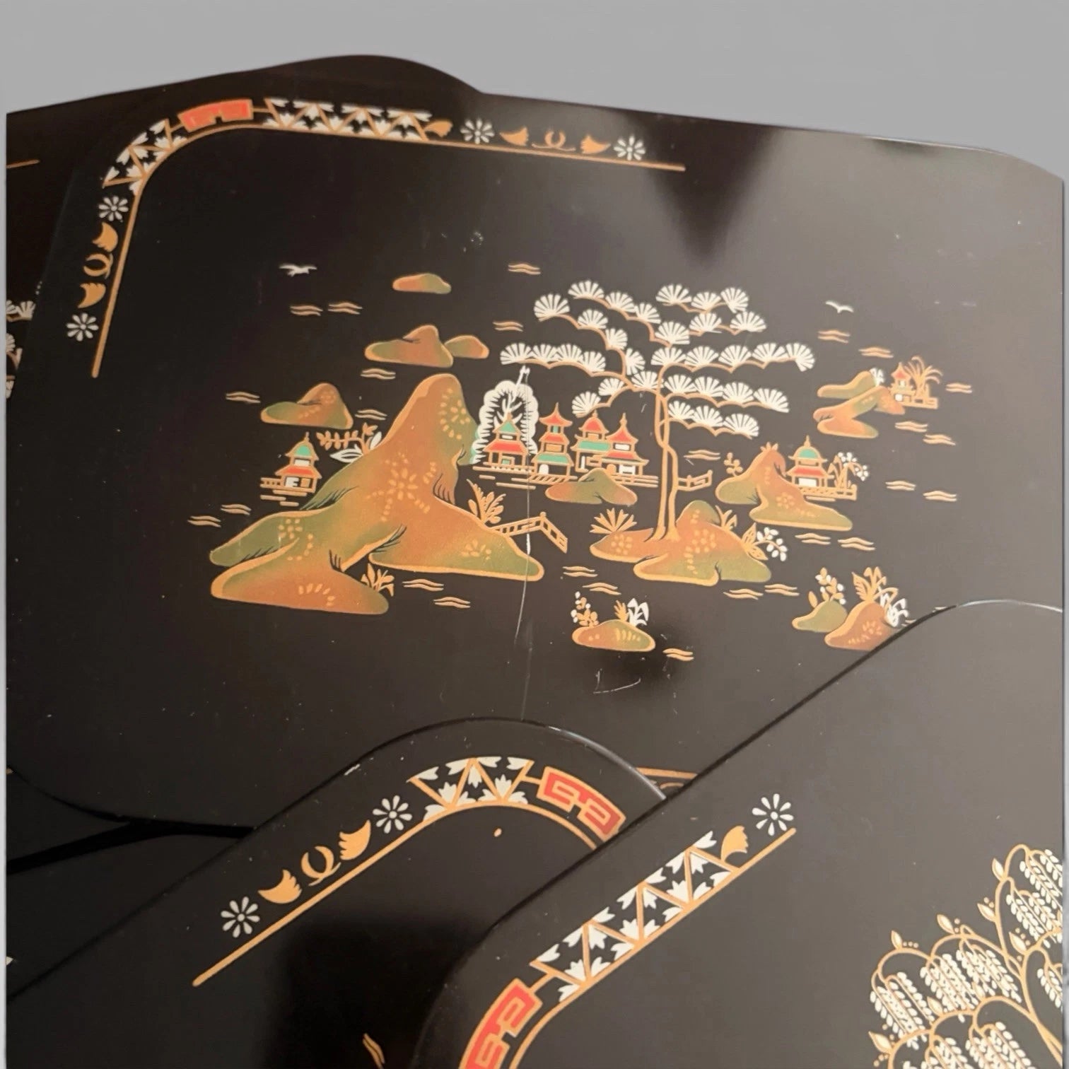 Vintage Chinoiserie lacquered placemat set – view 2