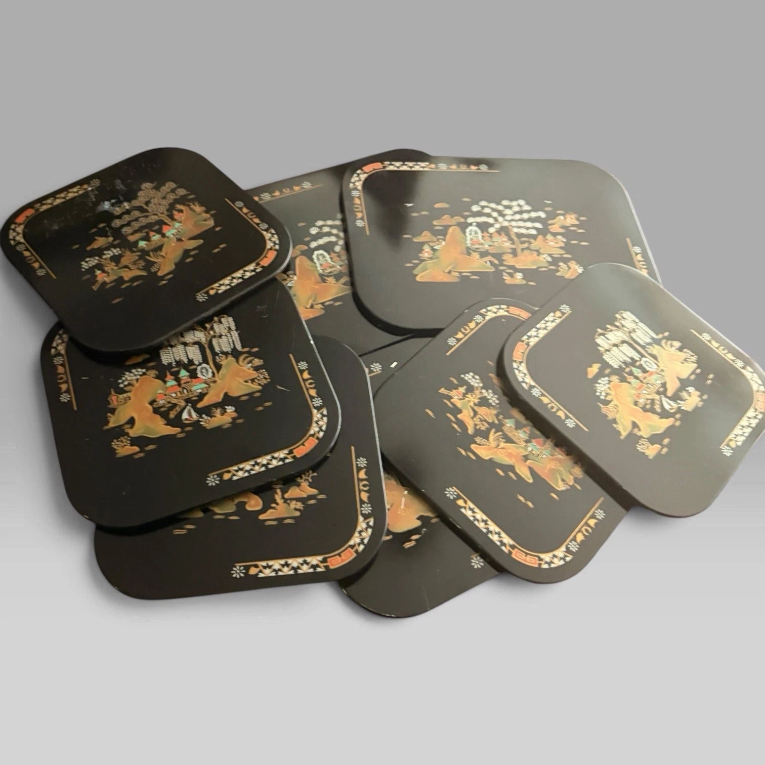 Vintage Chinoiserie lacquered placemat set – view 5