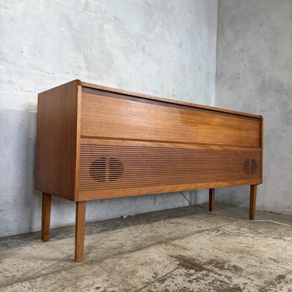 1960s HMV teak radiogram record player and radio cabinet – view 1