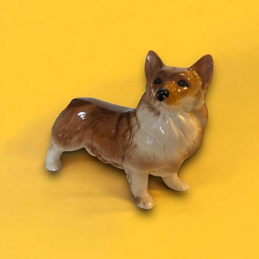Vintage 1980s Ceramic Corgi Dog Sculpture