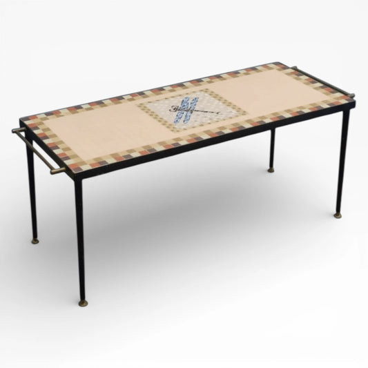 Dragonfly Mosaic Coffee Table – 1950s Mid Century Vintage Mosaic Table With Iron Frame