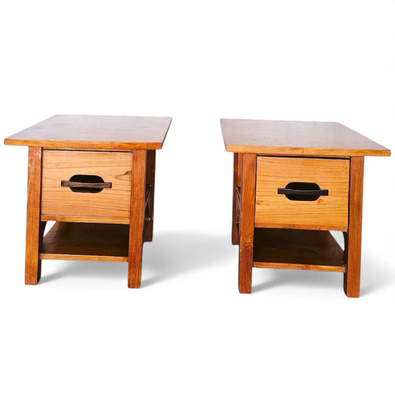 Pair of Mid-Century Teak Bedside Cabinets – Compact Nightstands with Drawer & Shelf