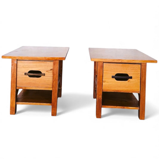 Pair of Mid-Century Teak Bedside Cabinets – Compact Nightstands with Drawer & Shelf