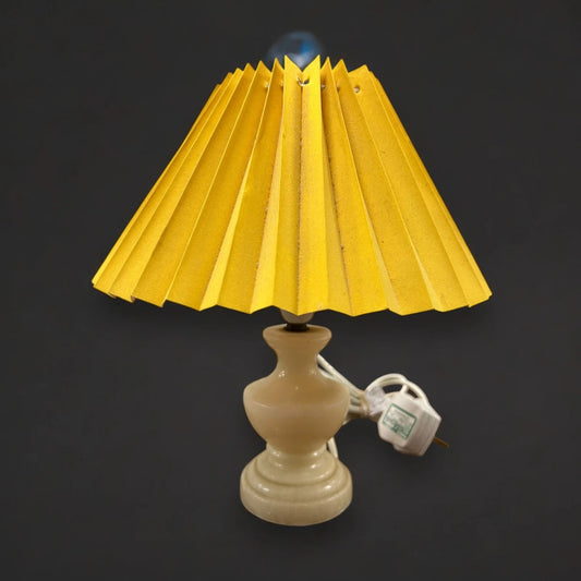 Mid Century Onyx table lamp yellow fabric pleated shade
