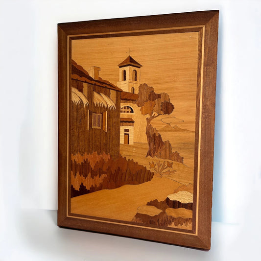 Mid century wood marquetry picture frame