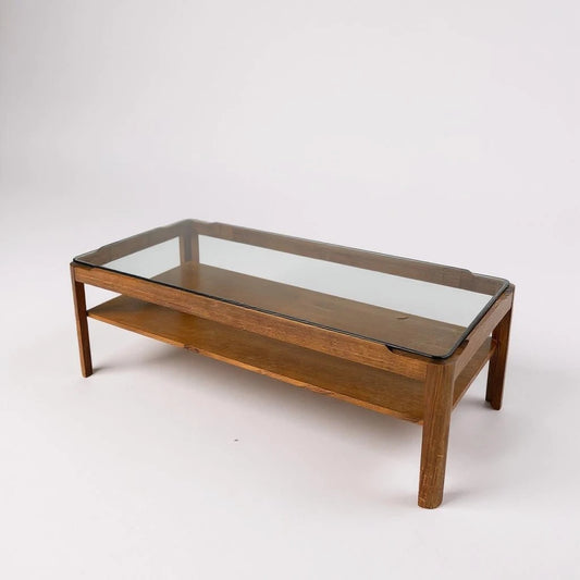 Mid Century Modern Myers Smoked Glass and Teak Coffee Table