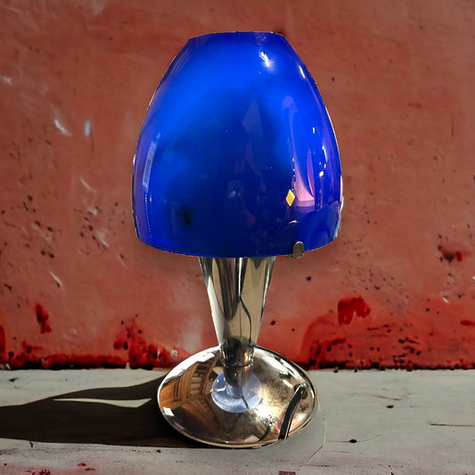 Vintage 90s Ikea Blue Glass and Chrome Lamp