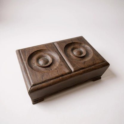Vintage Hand Carved Wooden Double Lidded Box – Rustic Folk Art Trinket Storage