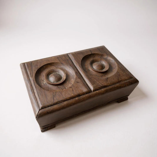 Vintage Hand Carved Wooden Double Lidded Box – Rustic Folk Art Trinket Storage