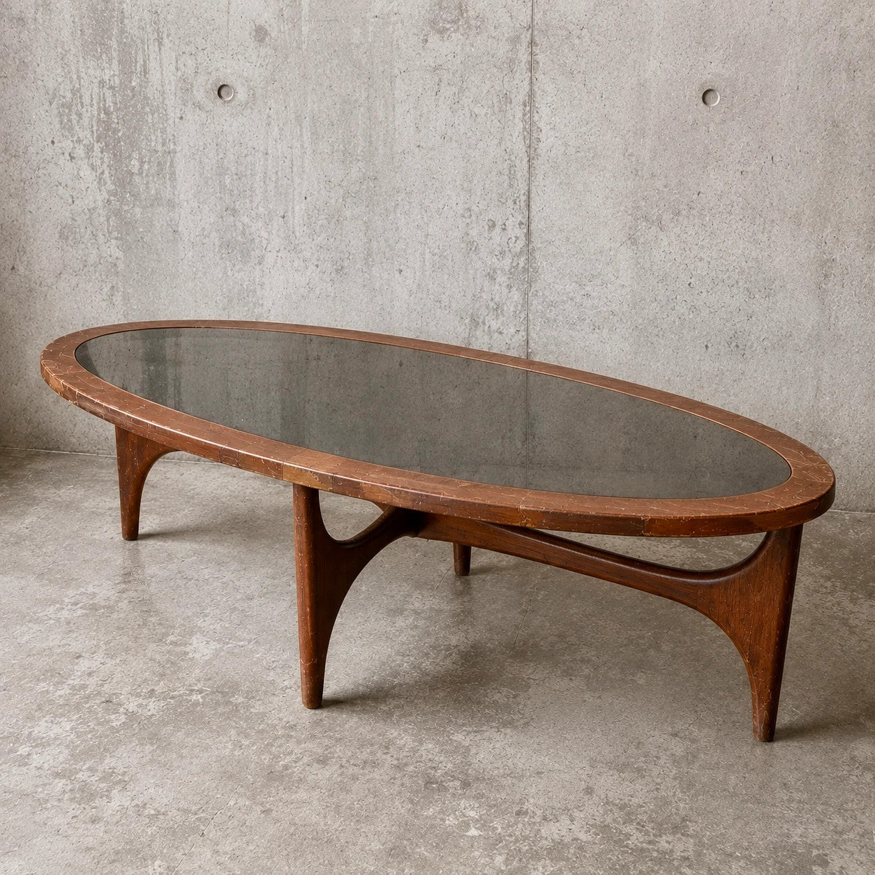 Vintage Stonehill Teak Oval Coffee Table with Smoked Black Perspex Top Mid Century