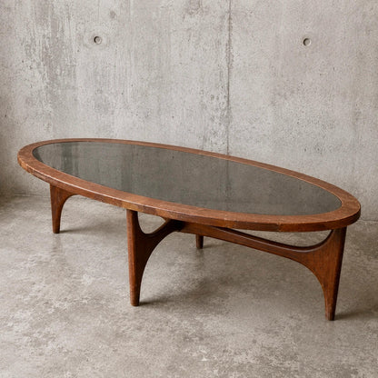 Vintage Stonehill Teak Oval Coffee Table with Smoked Black Perspex Top Mid Century