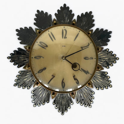 Mid Century Modern Brass Sunburst Metamec Wall Clock