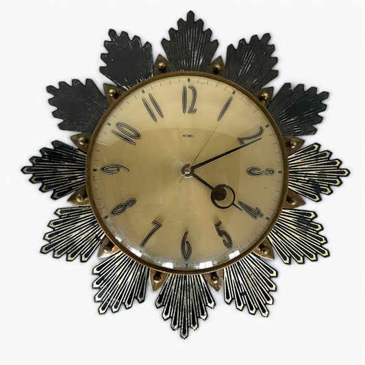 Mid Century Modern Brass Sunburst Metamec Wall Clock