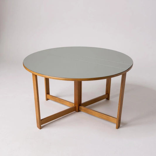 Scandinavian Vintage Oakwood Round Foldable Dining Table | 1970s Drop-Leaf Table