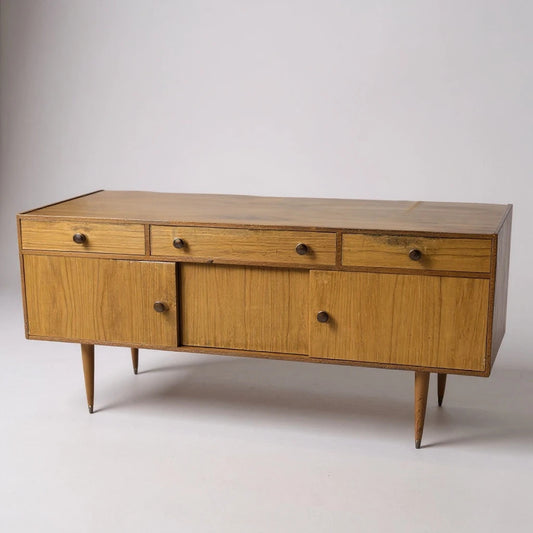 Mid Century Sideboard | Vintage Teak Credenza with Drawers & Cupboards