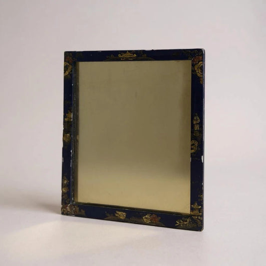 Antique Chinoiserie Mirror | Blue & Gold Gilt Painted Rectangular Wall Mirror