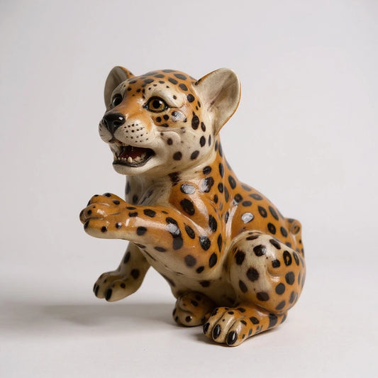 Vintage Italian Ceramic Leopard Cub Figurine – Mid-Century Animal Sculpture, Made in Italy