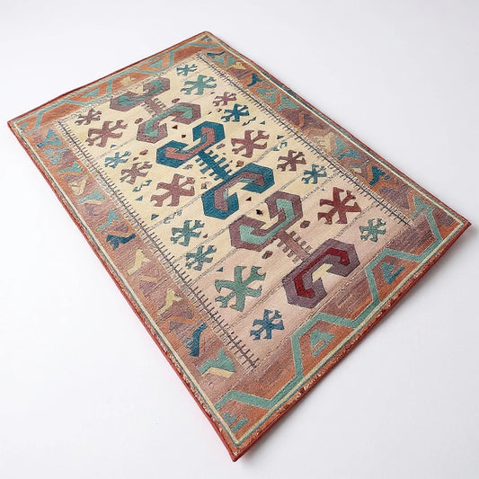 Traditional Persian Wool Rug – Vintage Handwoven Geometric Oriental Carpet