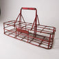Vintage French Red Metal Milk Bottle Rack – Industrial Farmhouse Bottle Carrier