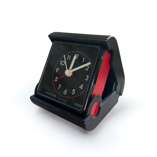 Mid Century West German Red and Black Westclox Travel Alarm Clock