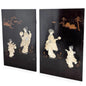 Pair of Vintage Japanese Mother-of-Pearl Panels – Ebonised Wood