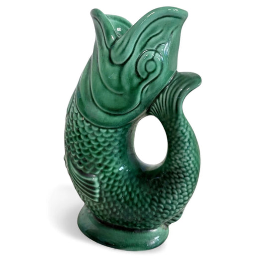 Vintage Green Glug Jug – Fish Shaped Ceramic Gurgle Jug
