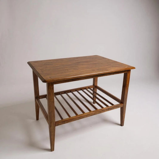 Mid Century Modern Teak End Table | Vintage Side Table with Slatted Shelf