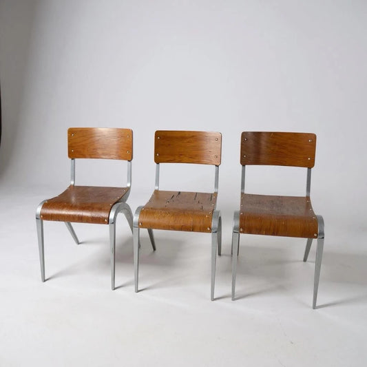 Set of 3 Vintage James Leonard Small Chairs Stacking Chairs for Esavian