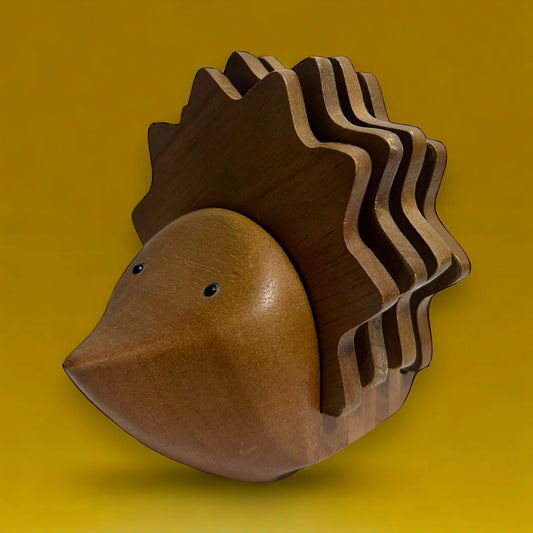Mid Century Teak Hedgehog Coaster Set