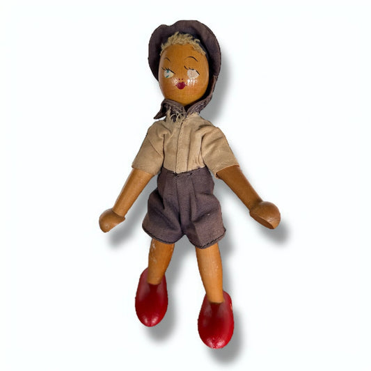 Mid Century Modern Carved Wood Polish Peg Doll Collectable