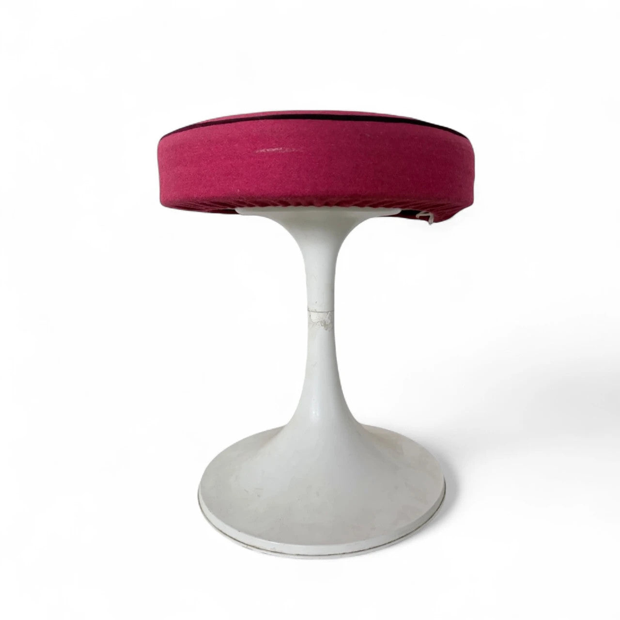 Mid-Century Fibreglass Tulip Stool | White Base with Red Cushion