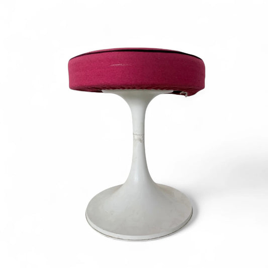 Mid-Century Fibreglass Tulip Stool | White Base with Red Cushion