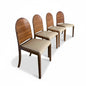 Art Deco Dining Chairs – Walnut Set of Four with Cream Upholstery, Vintage Style