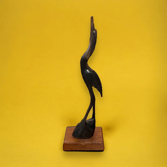 Mid Century Hand Carved Buffalo Bone Crane Statue