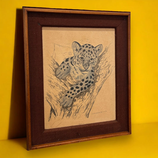 Vintage 1970s Samaraweera Tiger Cub Framed Picture