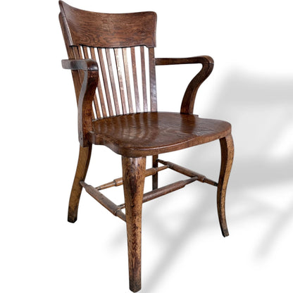 Antique Oak Carver Chair – Solid Oak Armchair With Slatted Back For Dining