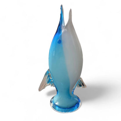 Vintage Murano Glass Dolphin | Blue & White Hand-Blown Art Glass Figurine | Mid-Century