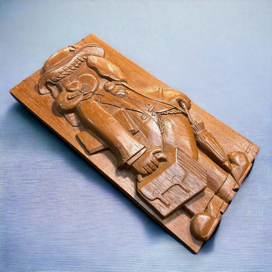 Vintage 1950s Italian fancy carved dog wood panel