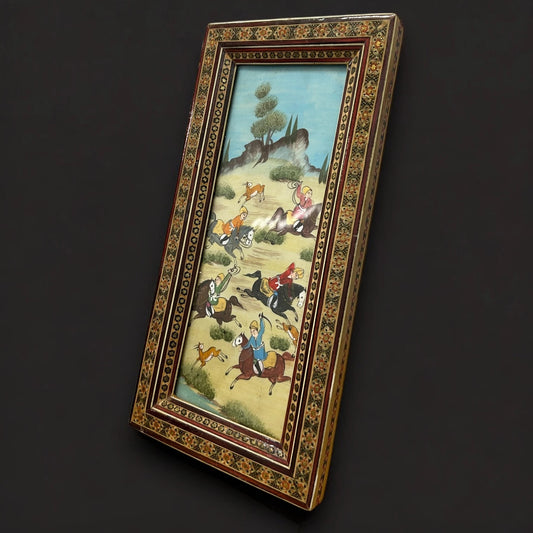 Vintage 1970s Persian Khatam Mosaic Art Watercolour Painting