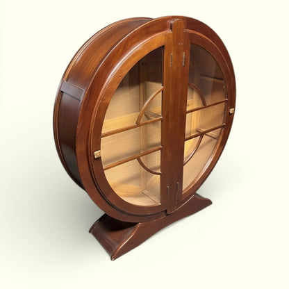 Art Deco Cocktail Cabinet - Walnut Round Cabinet with Bakelite Handles & Shelves