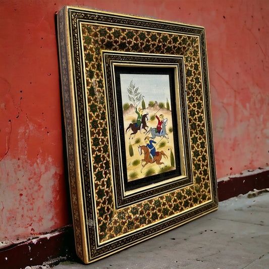 Vintage 1960s Persian Khatam Art Mosaic Watercolour Painting