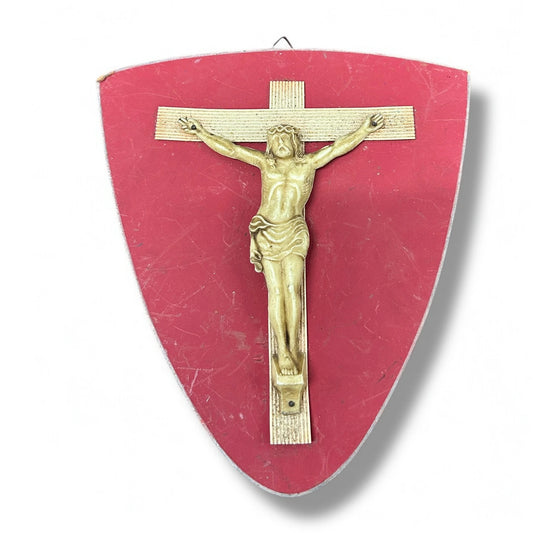 Vintage 1950s Carved Jesus Shield Crucifix