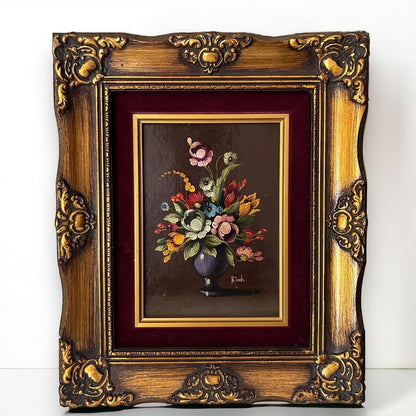 Vintage 1960s Still Life Flowers Art Painting