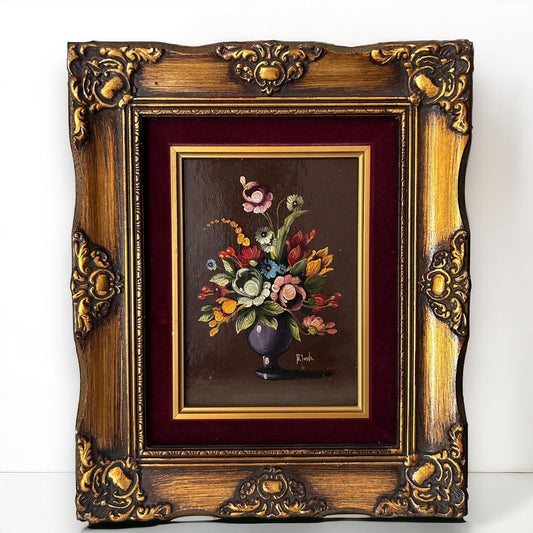 Vintage 1960s Still Life Flowers Art Painting