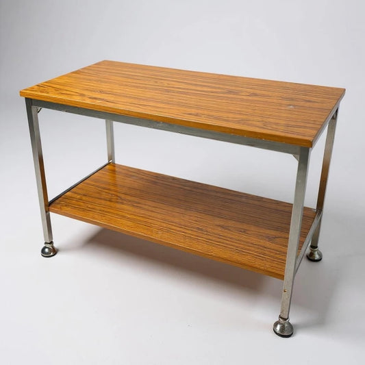 Mid Century Modern Walnut and Chrome Bar Drinks Trolley