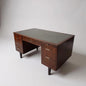 Mid Century Modern Leather-Top Wood Office Desk | Vintage Executive Desk with Sliding Inserts