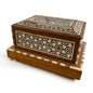 Mid Century Modern Mother of Pearl Mosaic Carved Wood Musical Cigarette Dispenser Box
